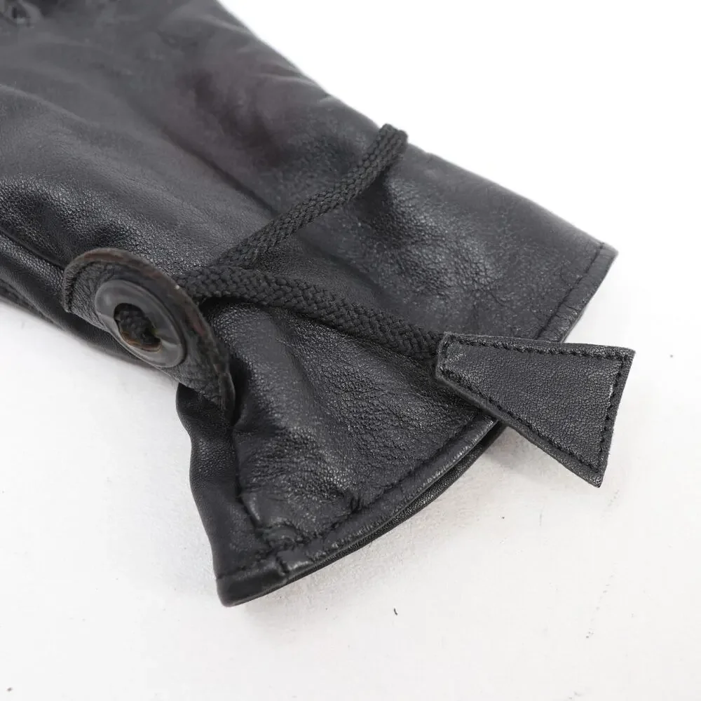 PE Real Leather Gloves Women Large Black Leather Lined Stretch Wrist Grommet